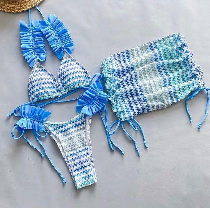 ‘ARABELLA’ Blue Three Piece Bikini Set