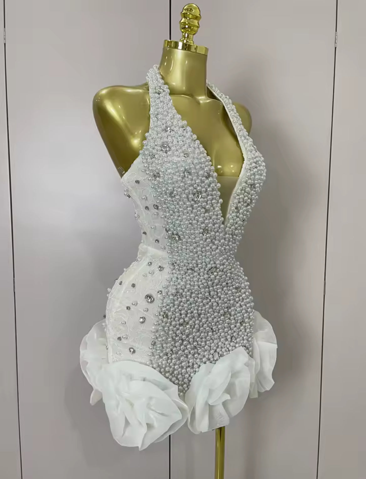 ‘PRICILLA’ White Pearl Mini Dress