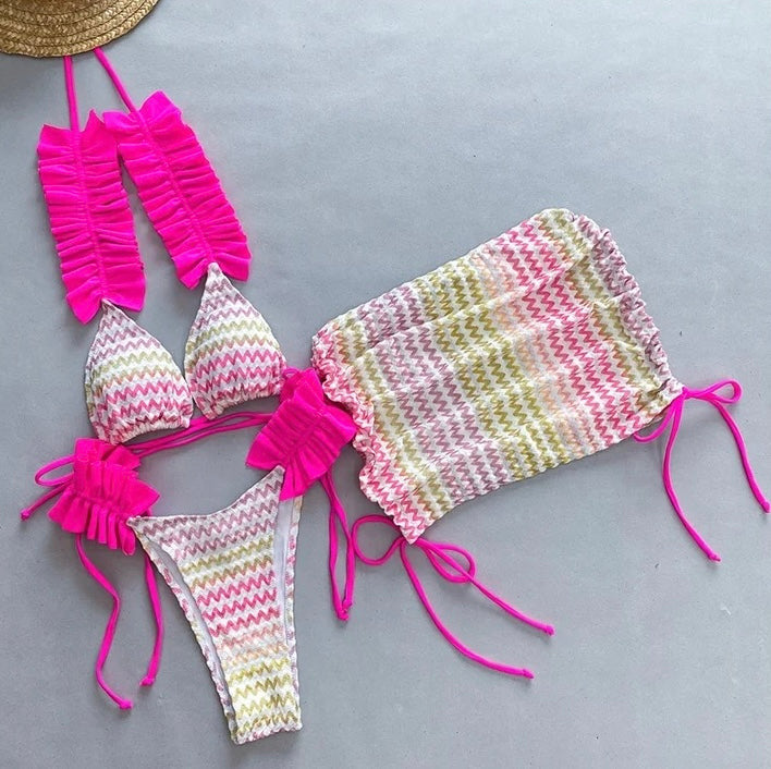 ‘ARABELLA’ Pink Three Piece Bikini Set