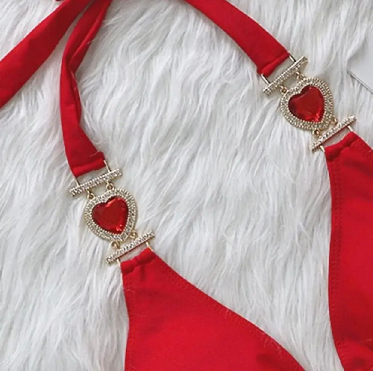 ‘DELILAH’ Red Diamanté Three Piece Bikini Set