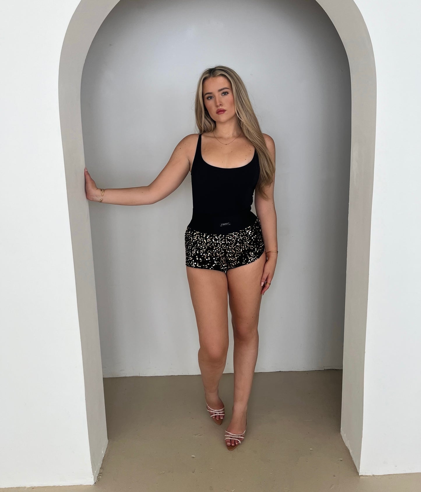 ‘RIRI’ Black Sequin Mini Shorts
