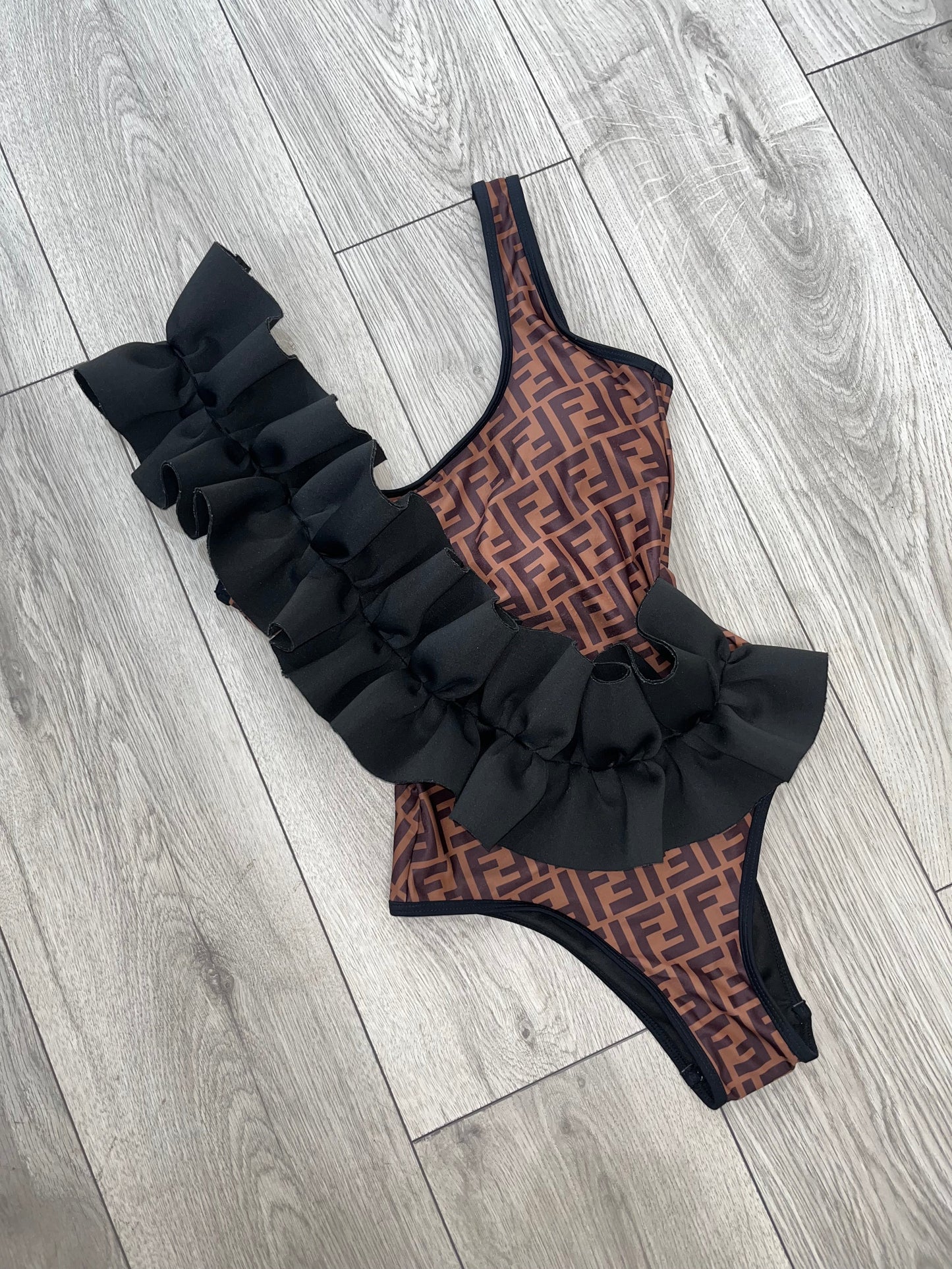 Brown Ruffle FF Swimsuit