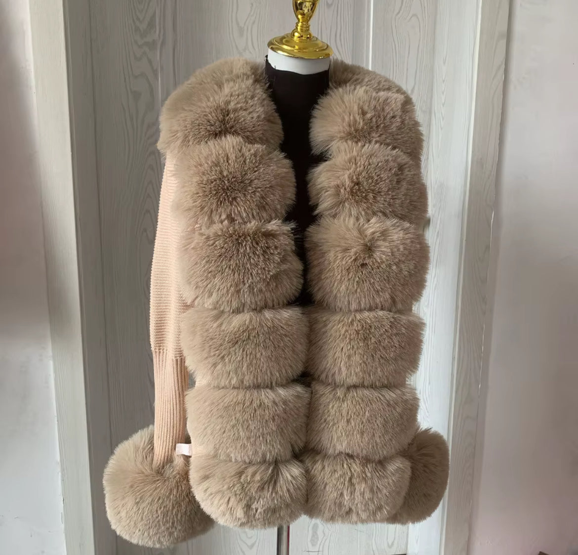 Beige Faux Fur Cardigan