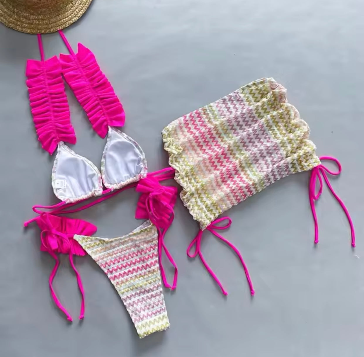 ‘ARABELLA’ Pink Three Piece Bikini Set