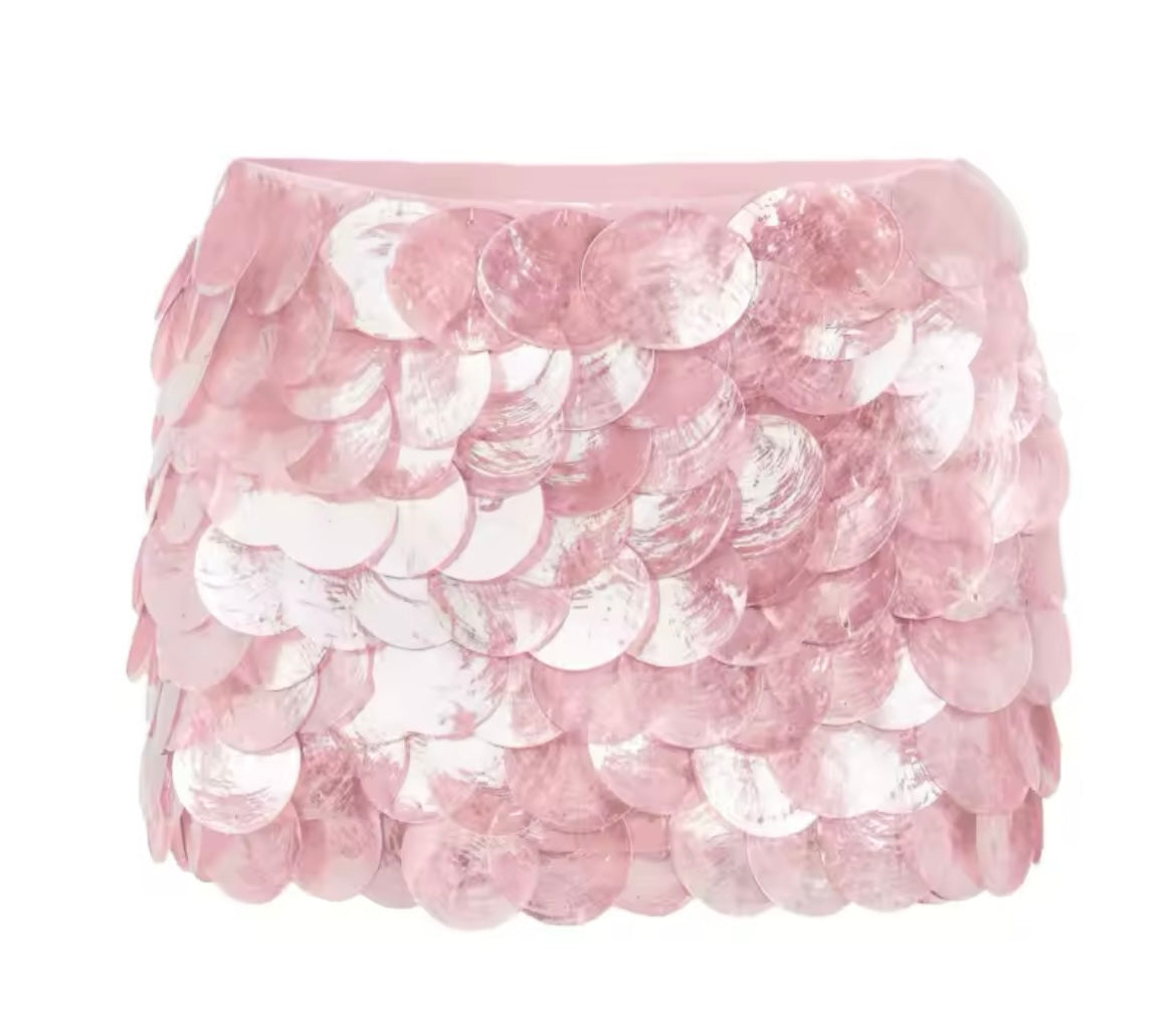 ‘MALIBU’ Pink Sequin Mini Skirt