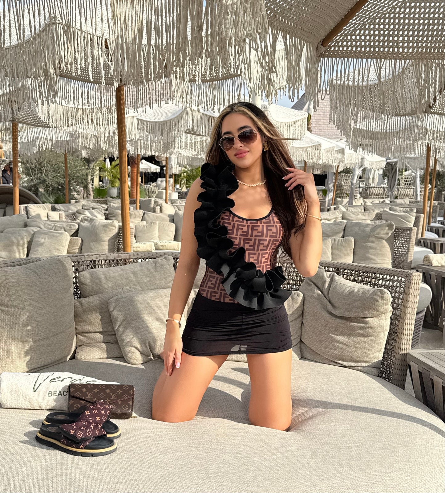 Brown Ruffle FF Swimsuit