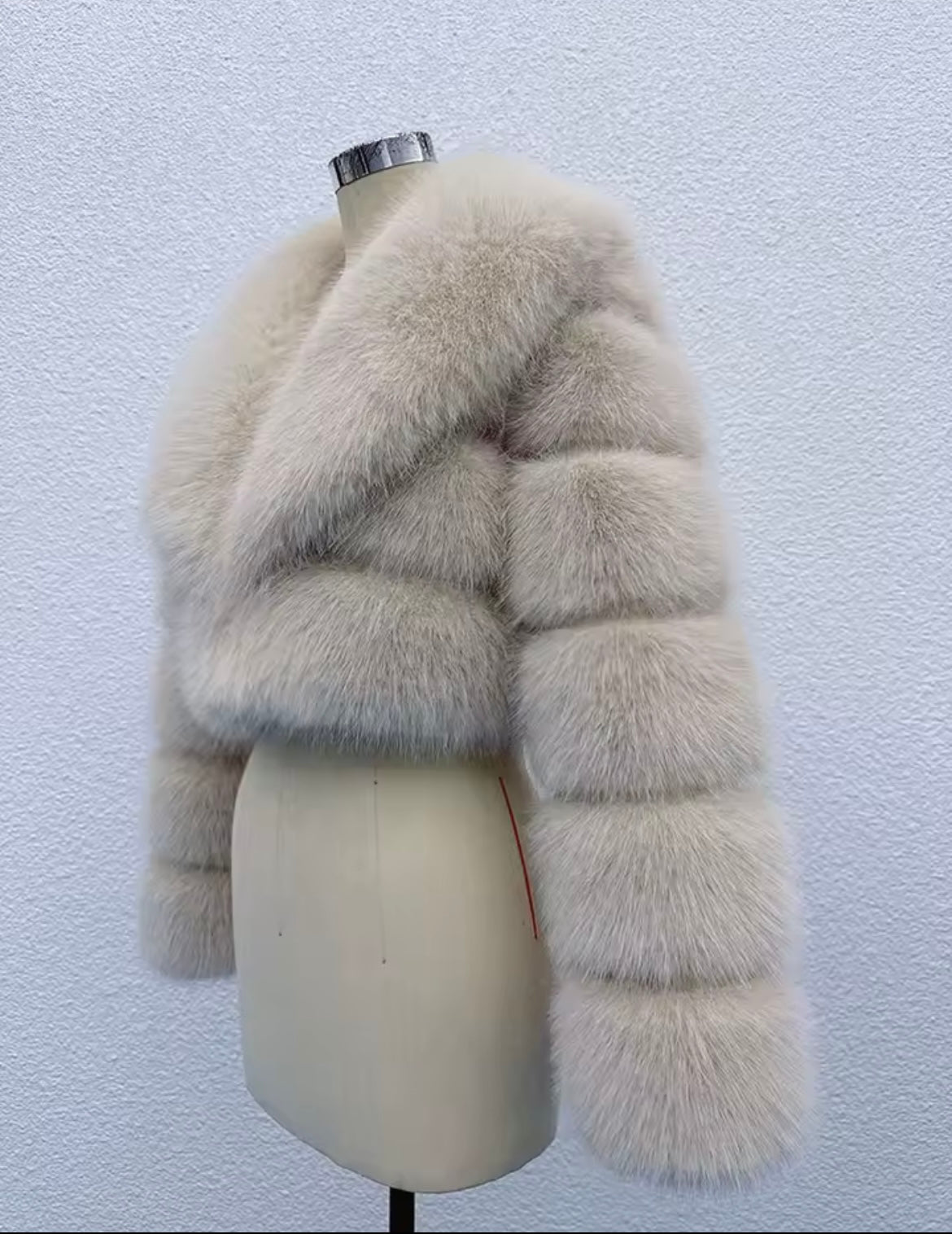 Beige Cropped Faux Fur Coat