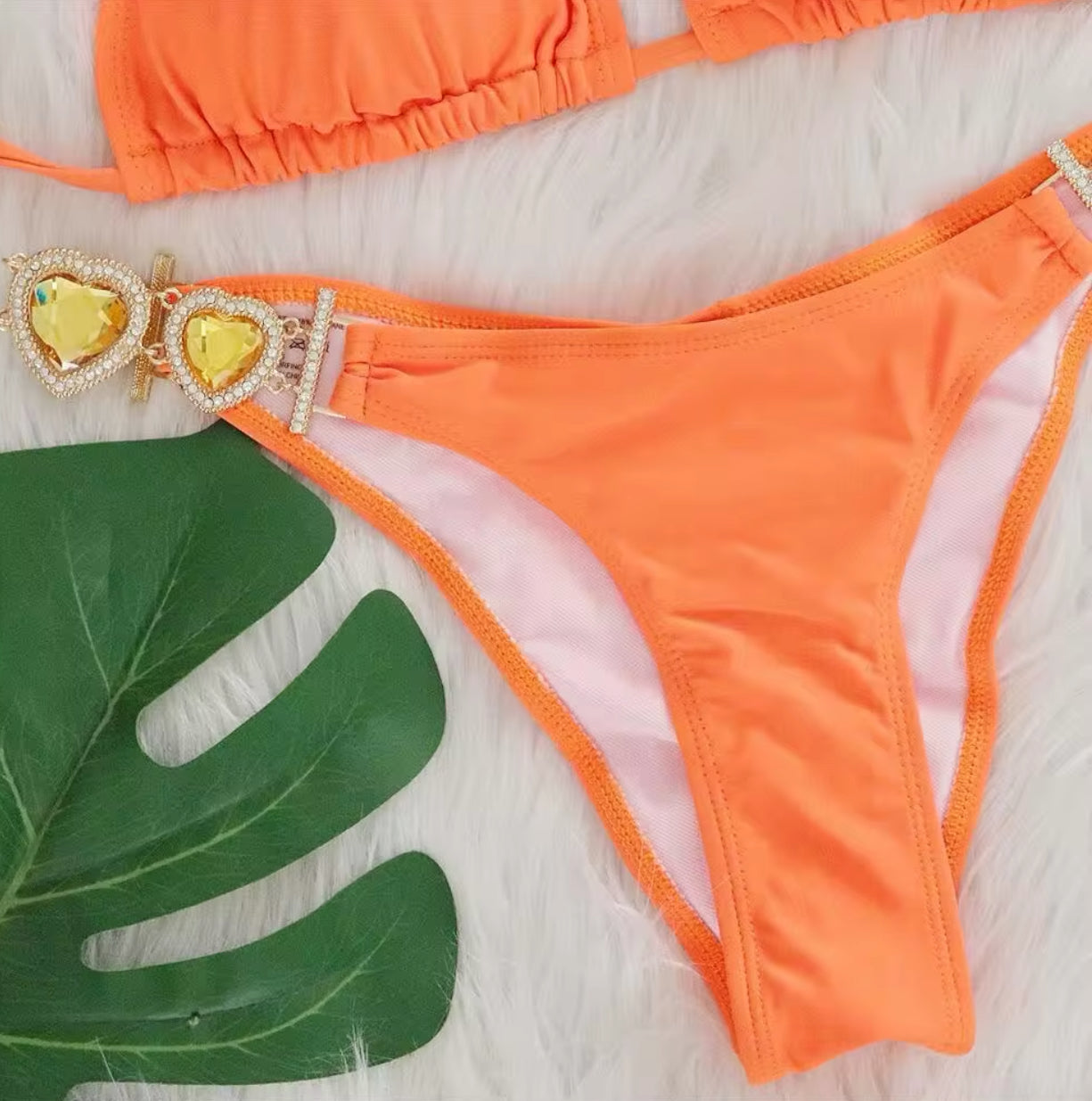 ‘DELILAH’ Orange Diamanté Three Piece Bikini Set