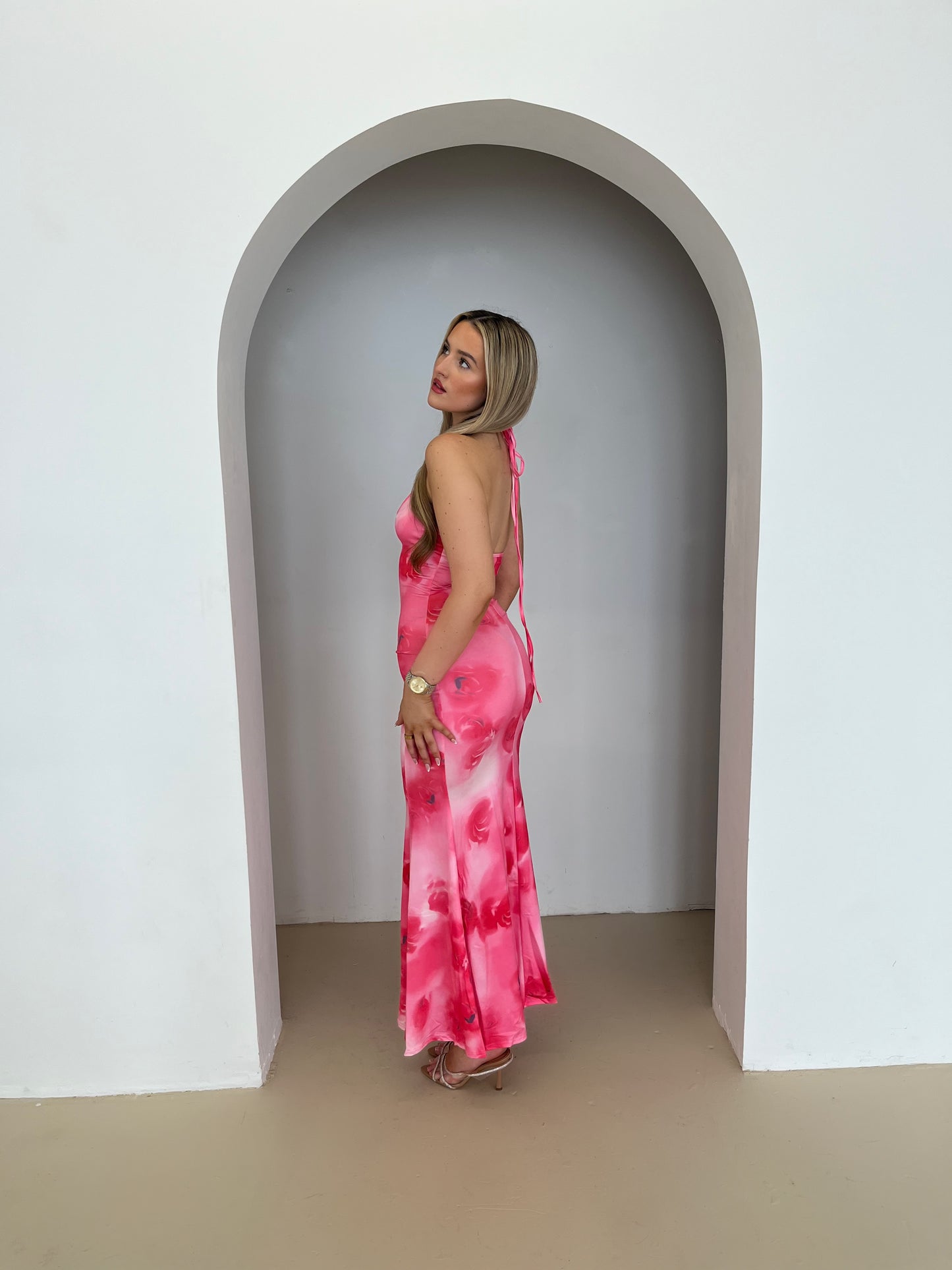 ‘BLOSSOM’ Pink Halter Neck Maxi Dress
