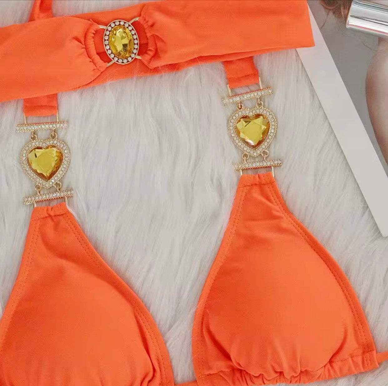 ‘DELILAH’ Orange Diamanté Three Piece Bikini Set