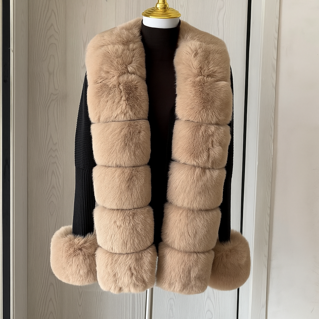 Black/Beige Faux Fur Cardigan