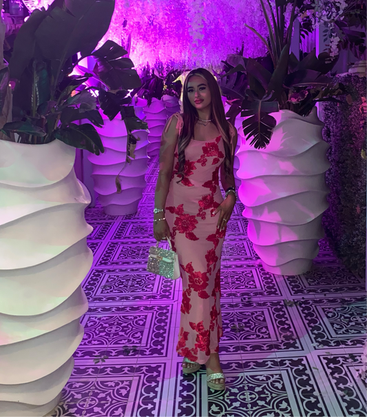 ‘MARBELLA’ Pink Floral Mesh Maxi Dress
