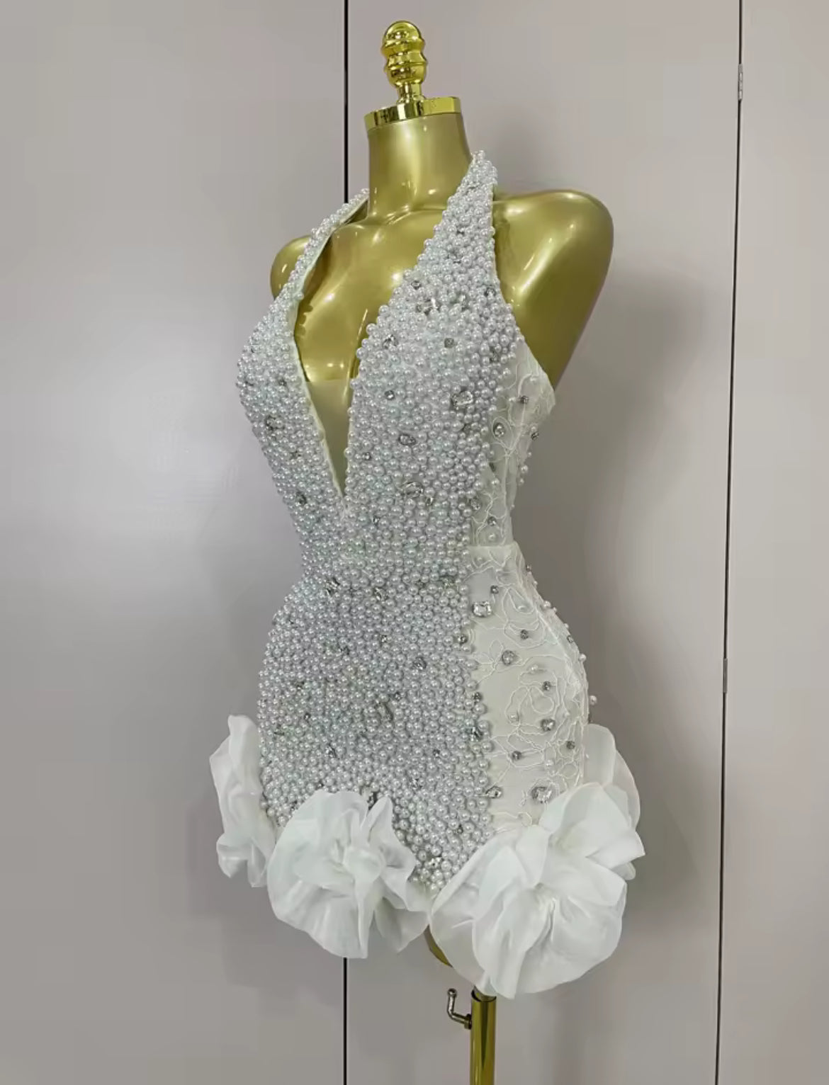 ‘PRICILLA’ White Pearl Mini Dress