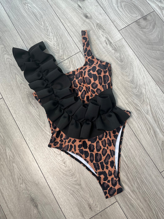 Leopard Print Ruffle Swimsuit