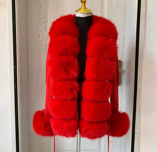 Red Faux Fur Cardigan