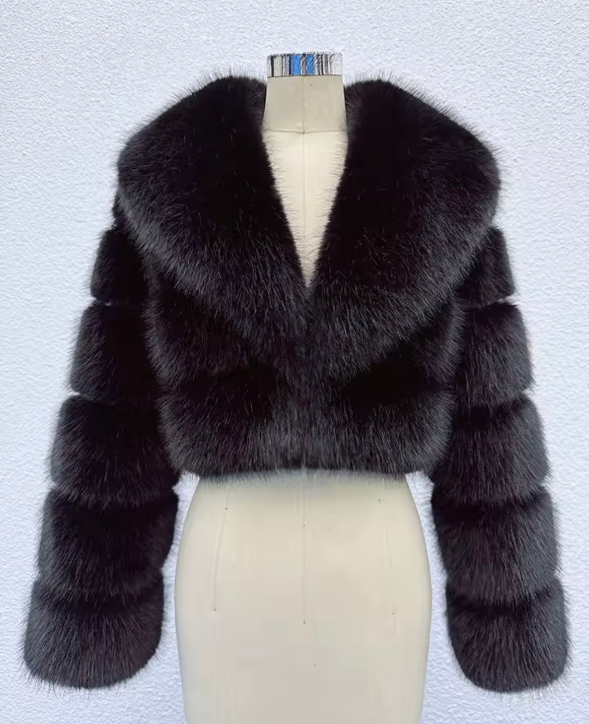 Black Cropped Faux Fur Coat
