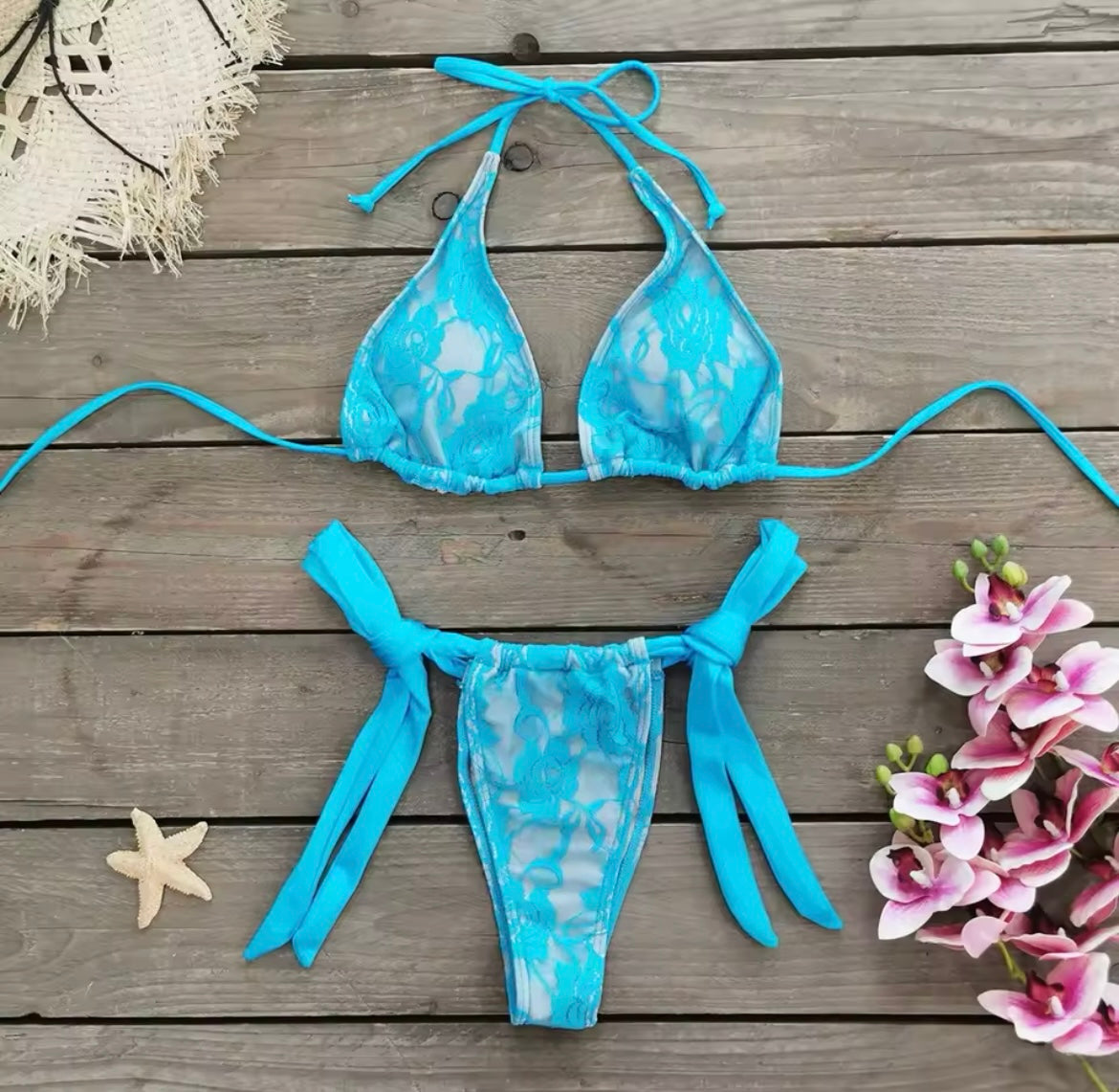 ‘KYLIE’ Blue Lace Three Piece Bikini Set