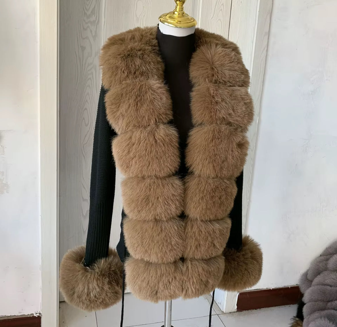 Black/Brown Faux Fur Cardigan