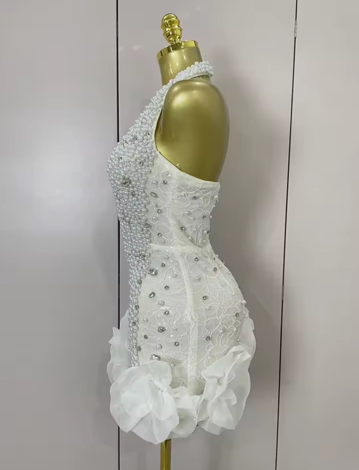 ‘PRICILLA’ White Pearl Mini Dress