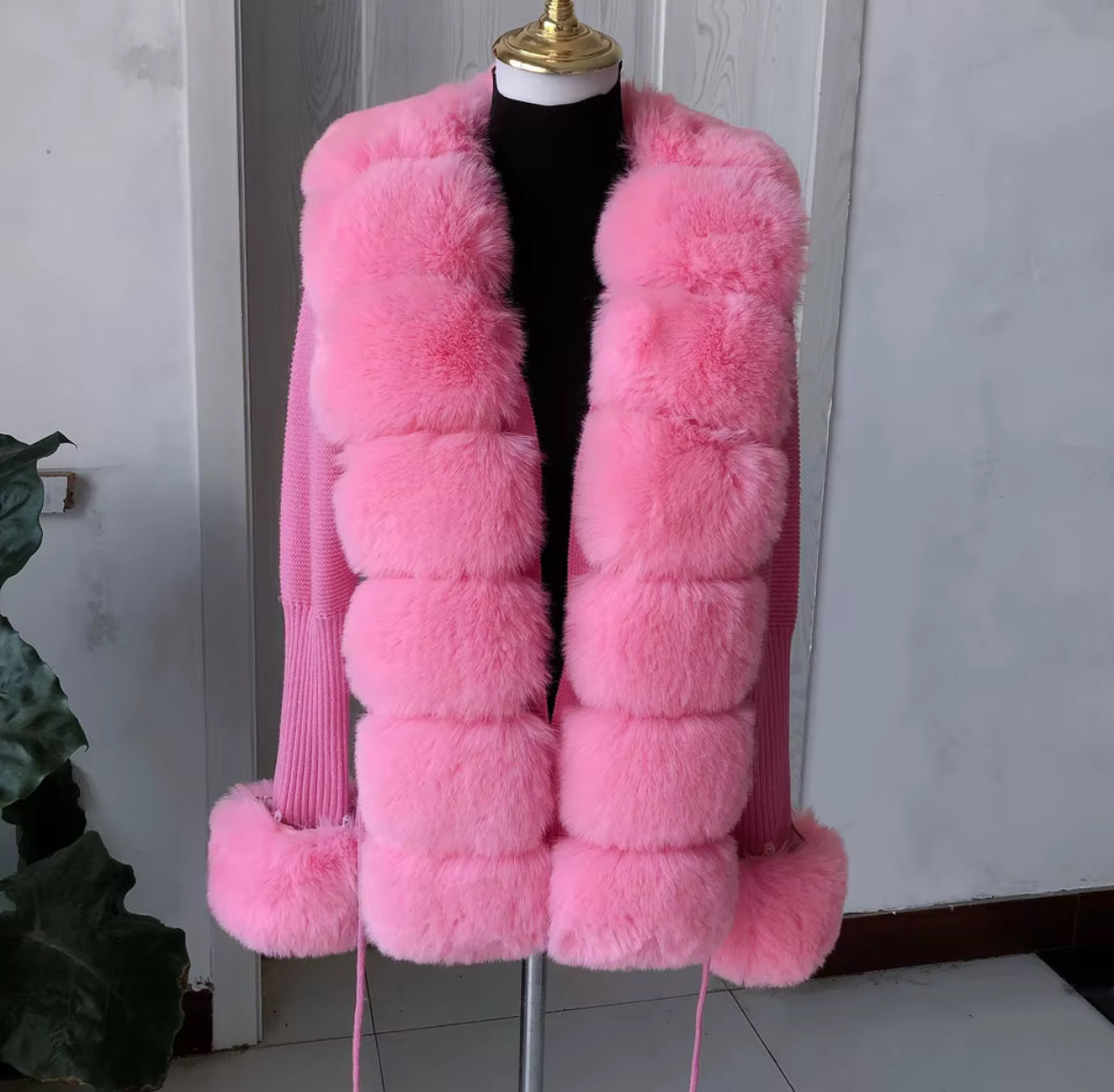 Pink Faux Fur Cardigan