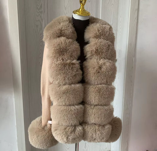Beige Faux Fur Cardigan