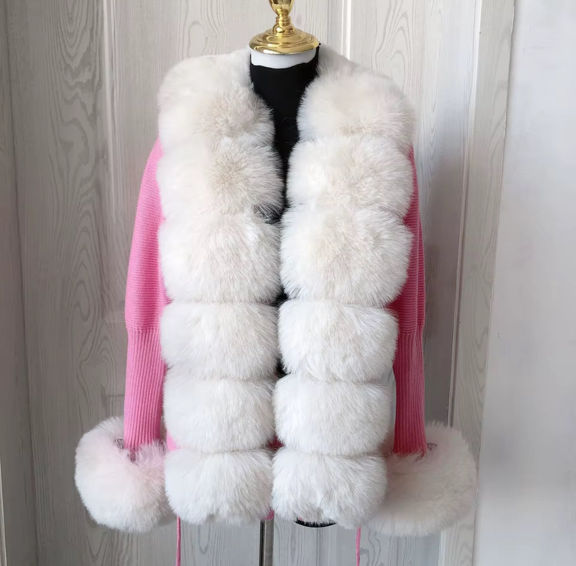 Pink/White Faux Fur Cardigan