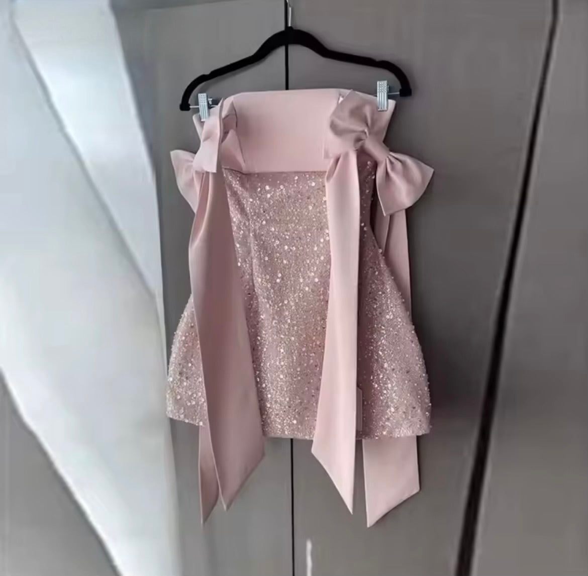 ‘ISADORA’ Pink Bow Sequin Mini Dress