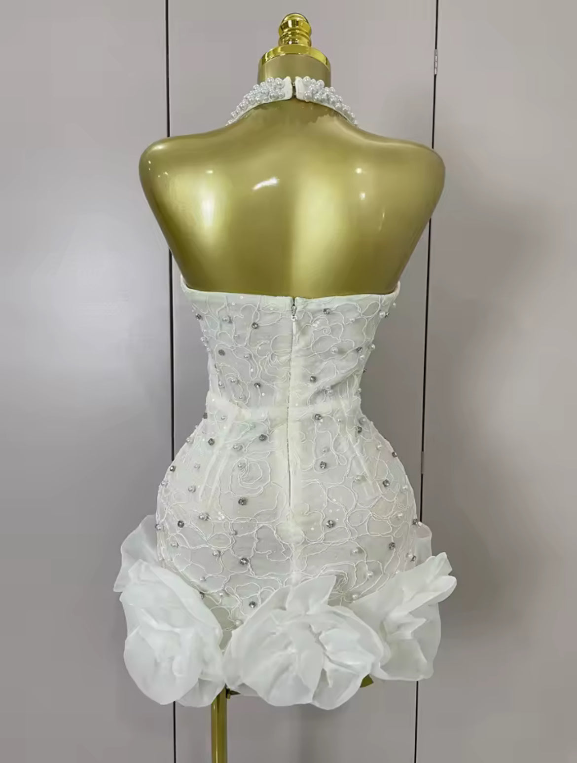 ‘PRICILLA’ White Pearl Mini Dress