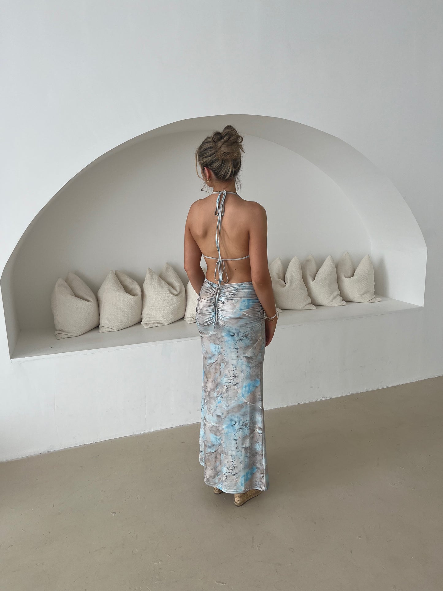 ‘SORELLA’ Ruched Satin Maxi Dress