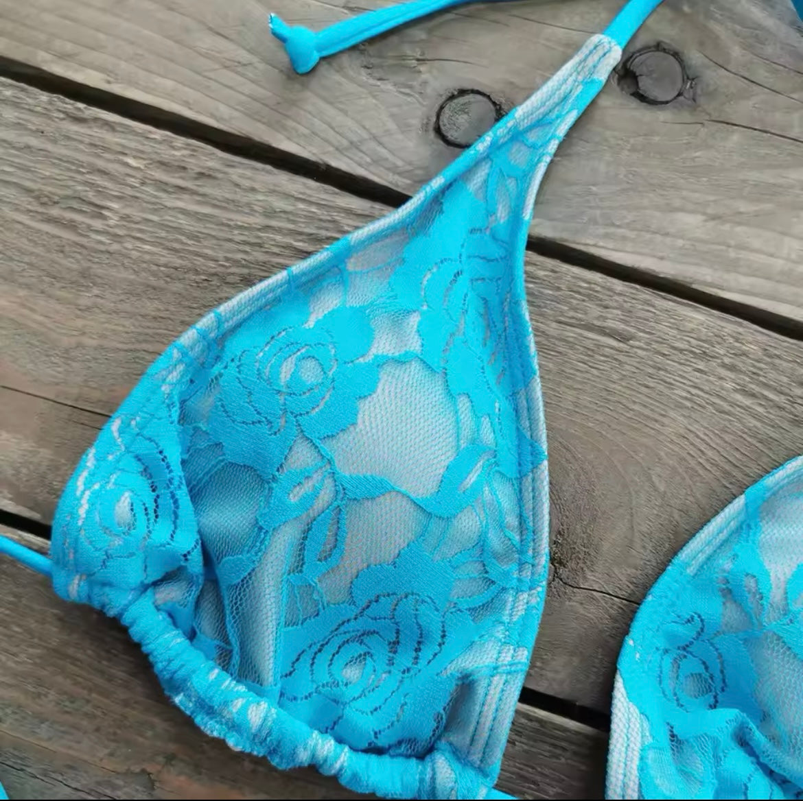 ‘KYLIE’ Blue Lace Three Piece Bikini Set